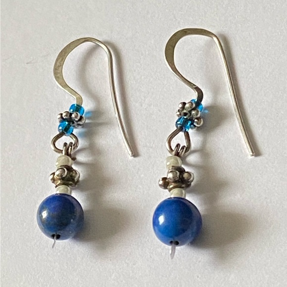 Vintage Lapis Lazuli Stone Bead & Glass Beaded Earrings - Picture 1 of 4